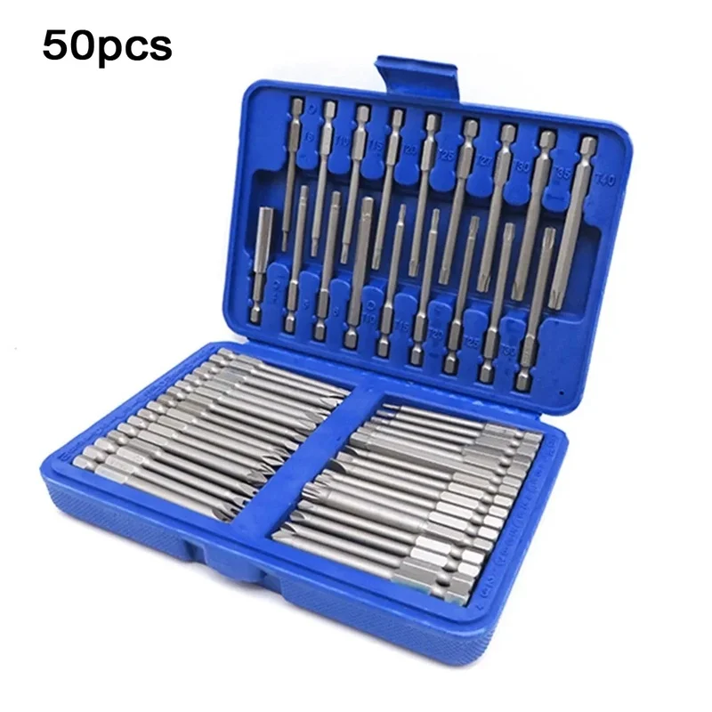 50-Piece 75mm Extra-Long Security Bit Set — Torx & Hex (Star & Allen) Driver Bits