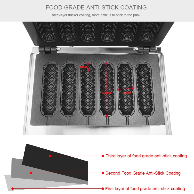 Commercial 6pcs hot dog machine corn dog waffle maker Lolly Stick Muffin Crispy French Corn shaped Muffin Baking Machine waffle