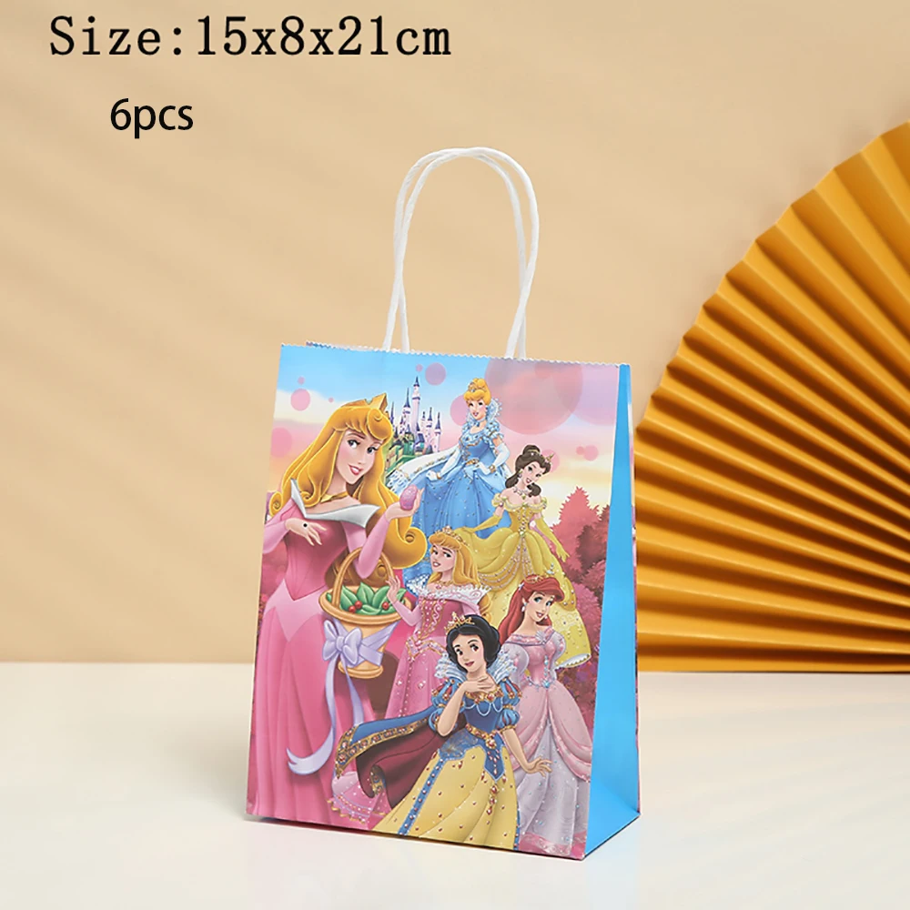 Bolsa de papel de dibujos animados de Disney para decoración de fiestas de cumpleaños de niñas, bolsa de regalo de dulces con diseño de princesa de Frozen, Mickey, vengadores, 6 piezas