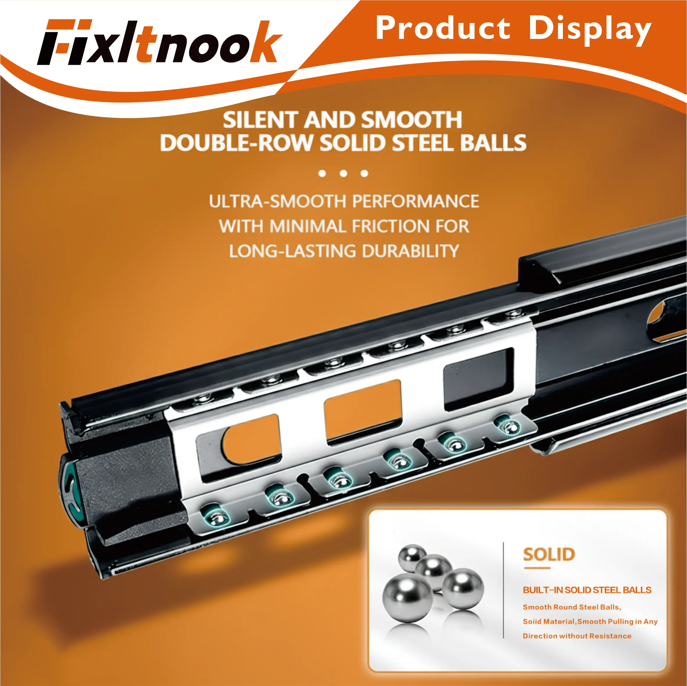 Riel deslizante de cajón cerrado suave totalmente extensible de 22 pulgadas, 1 par de rieles deslizantes de rodamiento de bolas de acero laminado en frío montados lateralmente