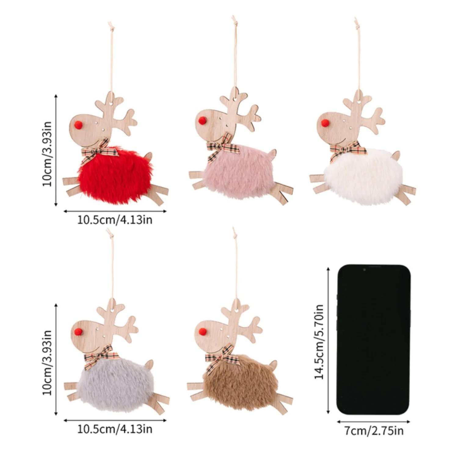 5/1Pcs Christmas Wooden Wool Felt Reindeer Plush Elk Hanging Ornaments Tree Decorations Deer Pendants Craft for Xmas Party Decor