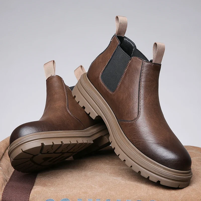 Men Chelsea Boots Leather Ankle Short Boots Platform Style Winter Most Comfortable Luxury Brand