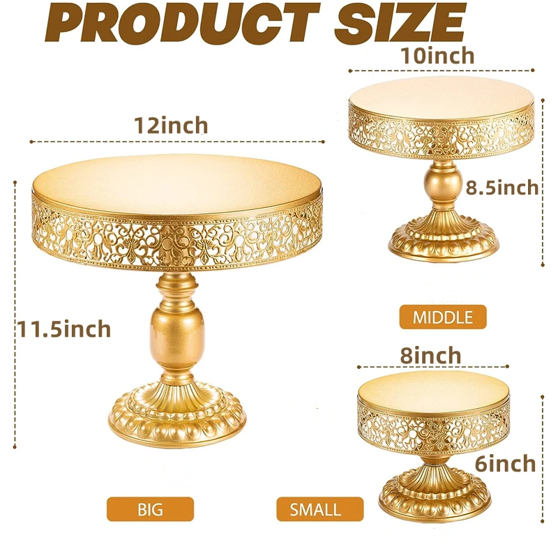 Round Metal Pedestal Holder Bolo Stand Sobremesa Cupcake Pastelaria Candy Display Plate Gold Tower para Wedding Birthday Party