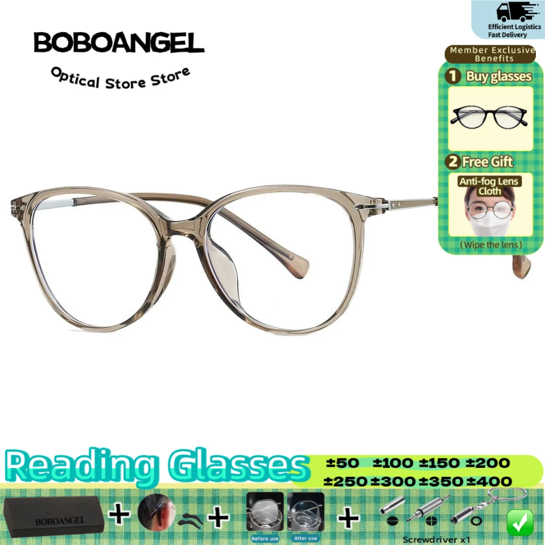 

BOBOANGEL Women Fashion Round Multifocal Prescription Customized Computer Myopia Eyeware Simple Anti Blue Light Reading Glasses