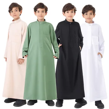 Muslim Kids Boys Jubba Thobe Robe Arabic Islamic Middle Eastern Teen Zipper Long Sleeve Robes Ramadan Daffah Dishdasha Clothing
