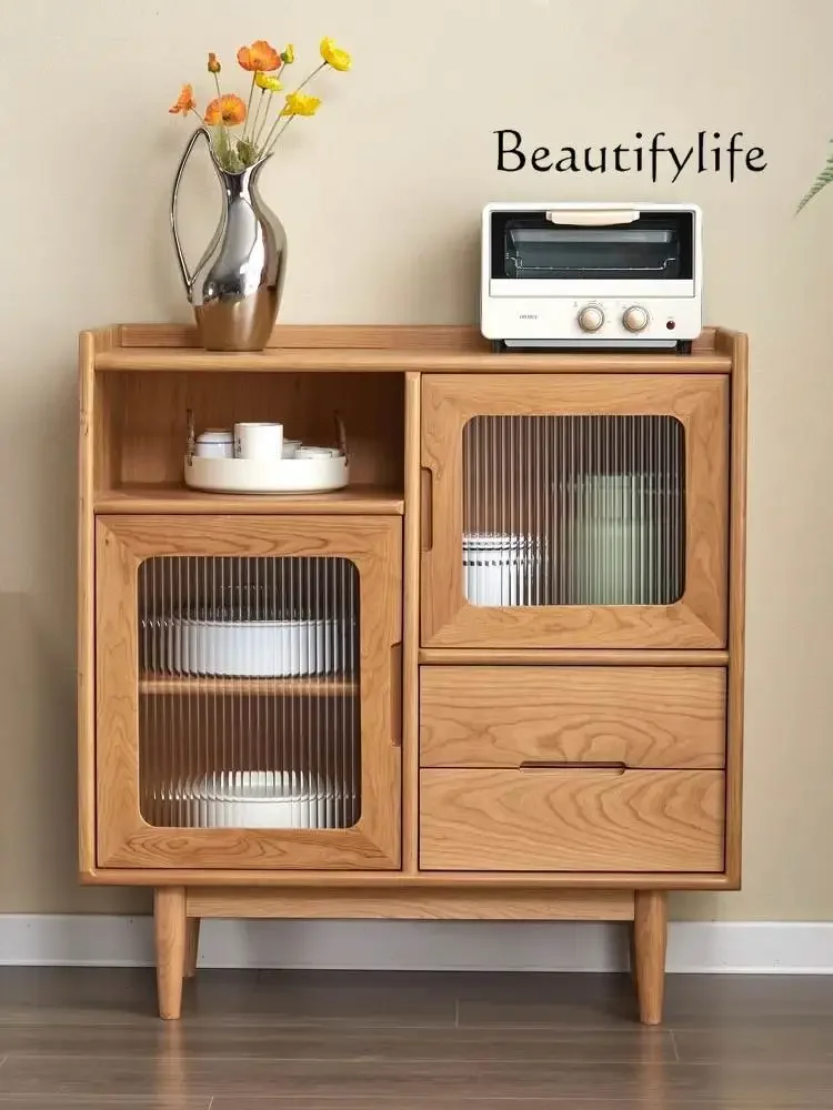 

Nordic Solid Wood Side Cabinet Black Walnut Color Side Cabinet Storage Wall Tea Cabinet