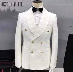 Traje ajustado de doble botonadura para hombre, Blazer y pantalones, conjunto de 2 piezas, esmoquin de solapa, traje de negocios para graduación y boda, color negro, a la moda