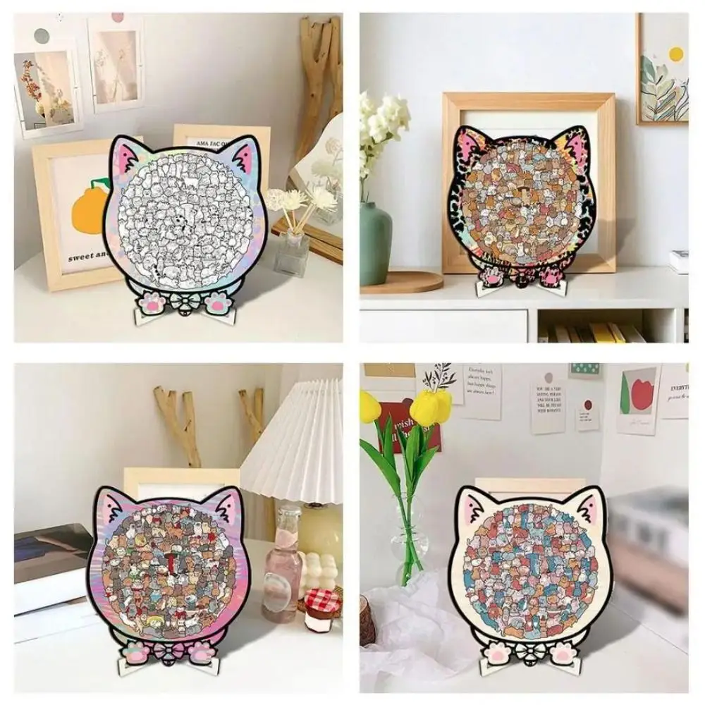 Brain Burning Cat Puzzle Irregular Puzzle Animal Puzzle Cute Kitten Cat Shaped Wooden Puzzle DIY Assembly Wooden