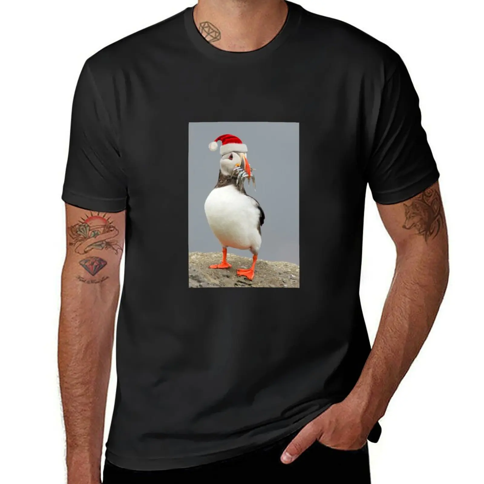 Holiday Puffin T-Shirt summer tops heavyweights t shirts for men graphic