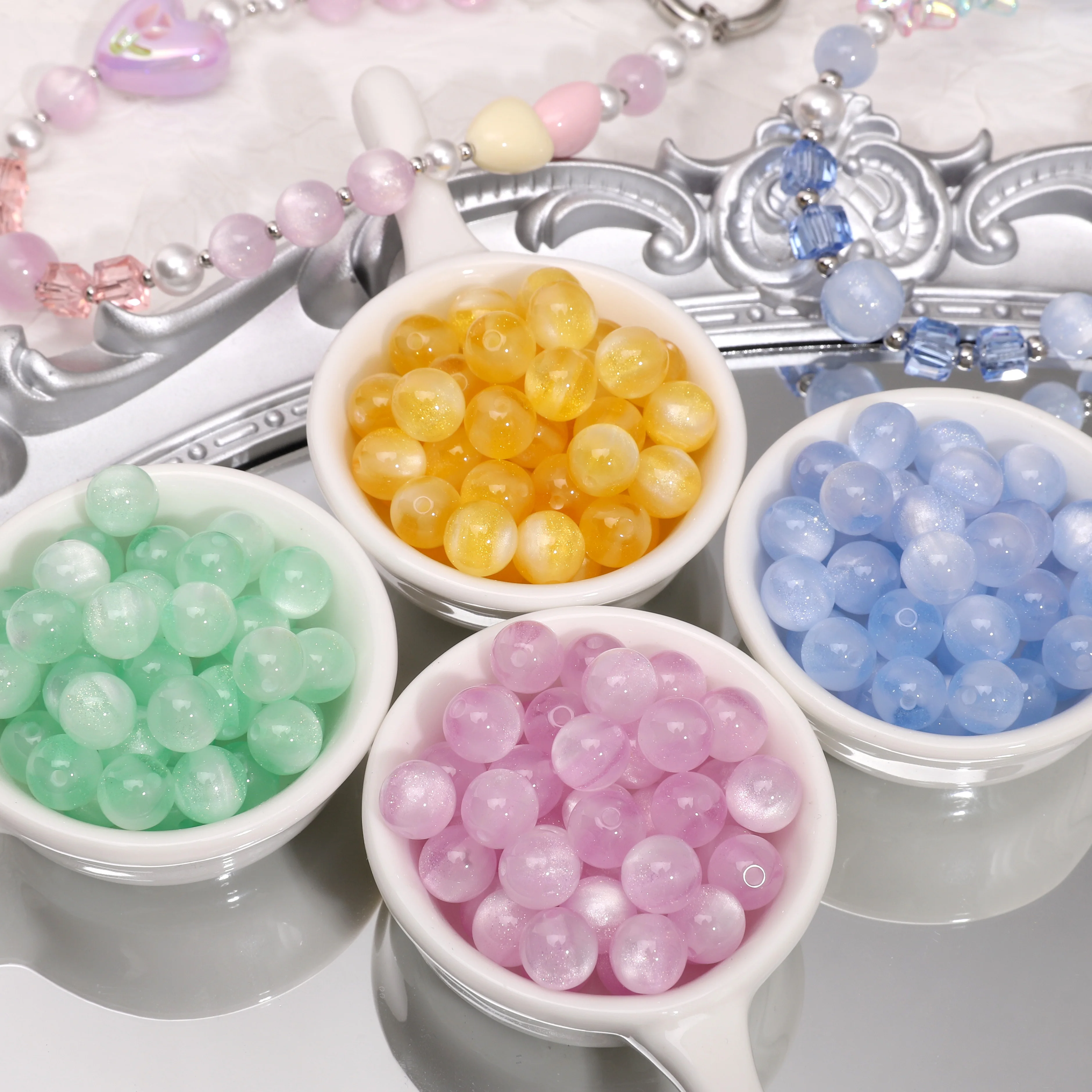 New Arrival 5/10Pcs 10/12mm Change Color Resin Round Beads For Handmade Making Bracelets/Earrings/Necklace DIY Parts Jewelry