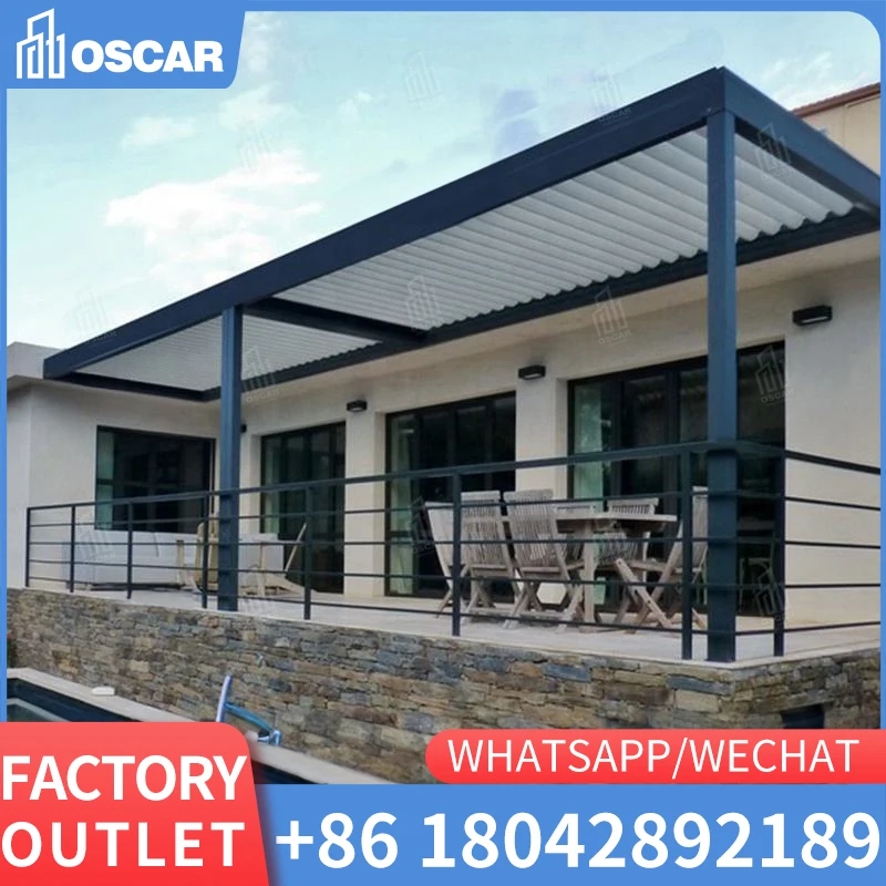 

100% Waterproof Motorized Rotatable Blades Aluminium Pergola System with Integrated Gutter System For Outdoor