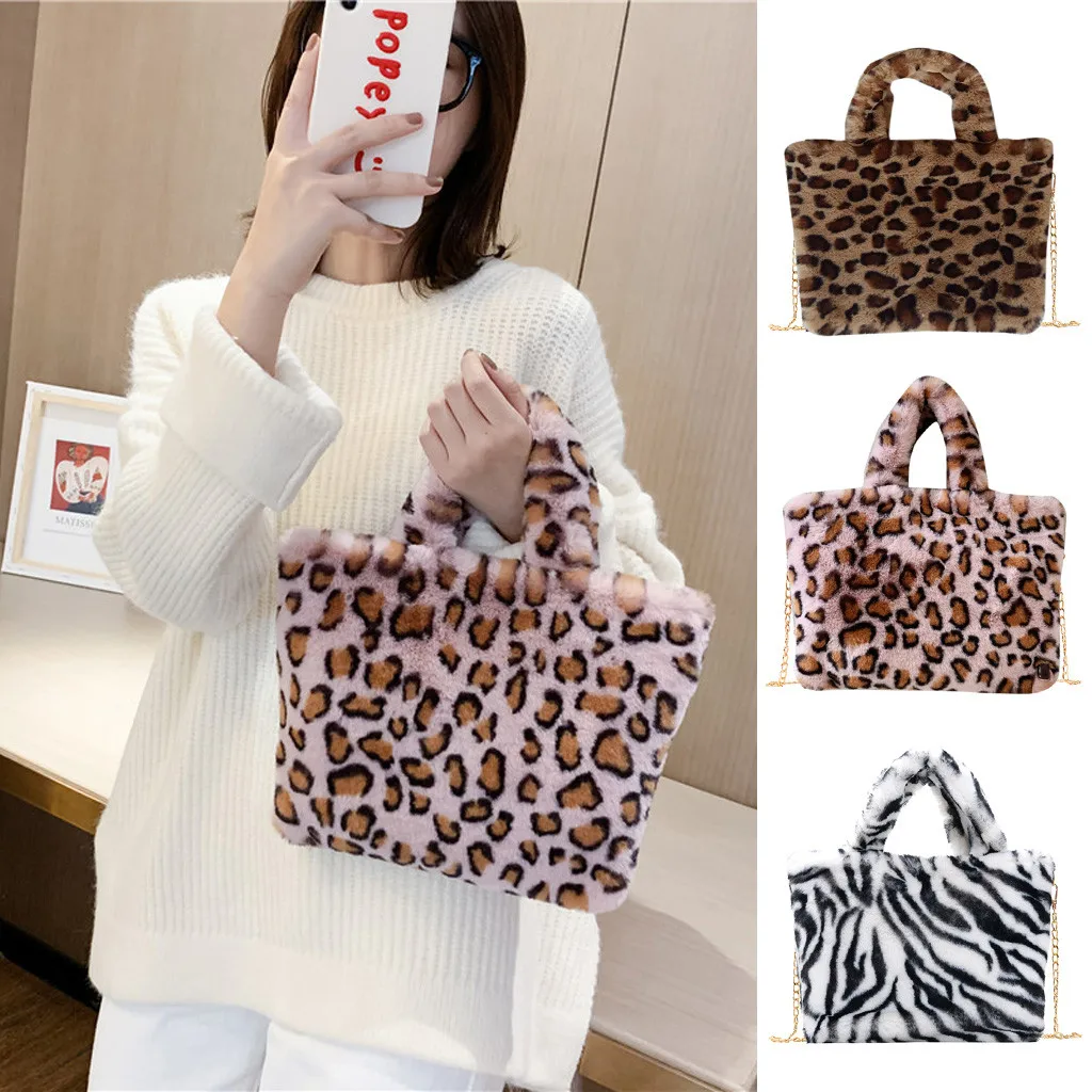 Fashion Woman Leopard Pattern Plush Handbags Autumn And Winter Shoulder Bag Mochilas Para Mujer Mochilas Femeninas Mochila Y2k