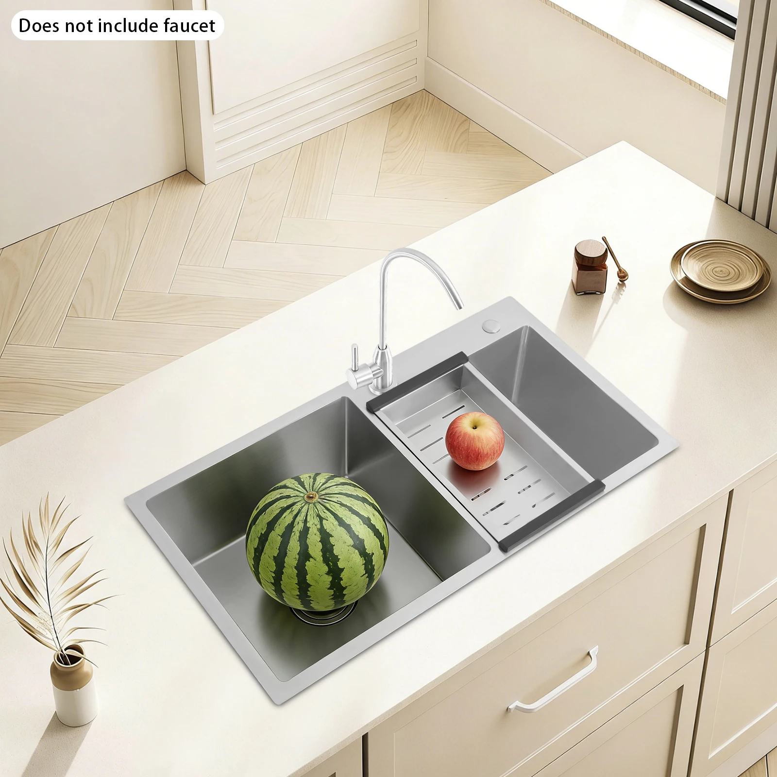 Large Kitchen Sink Double Bowl Undermount, Stainless Steel 2 Bowls Bar Sink with Drainbasket, Pipe Set 30.71x16.93x8.27in - Silver
