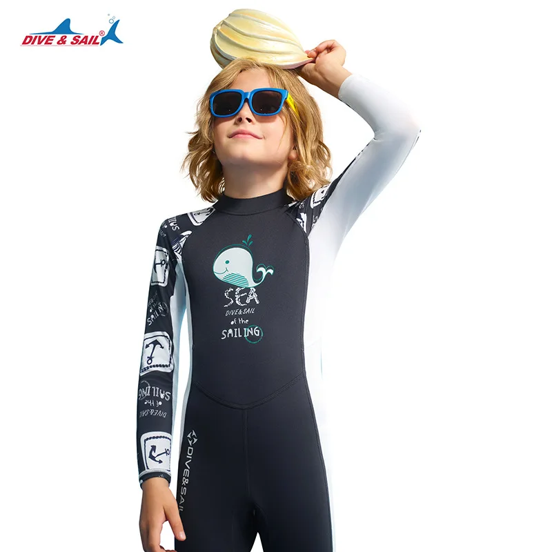 Boys 1.5MM Thick Thermal Neoprene One Piece Long Sleeve Wetsuit Cold Proof Kids Swimsuit for Snorkeling Surfing Swimming
