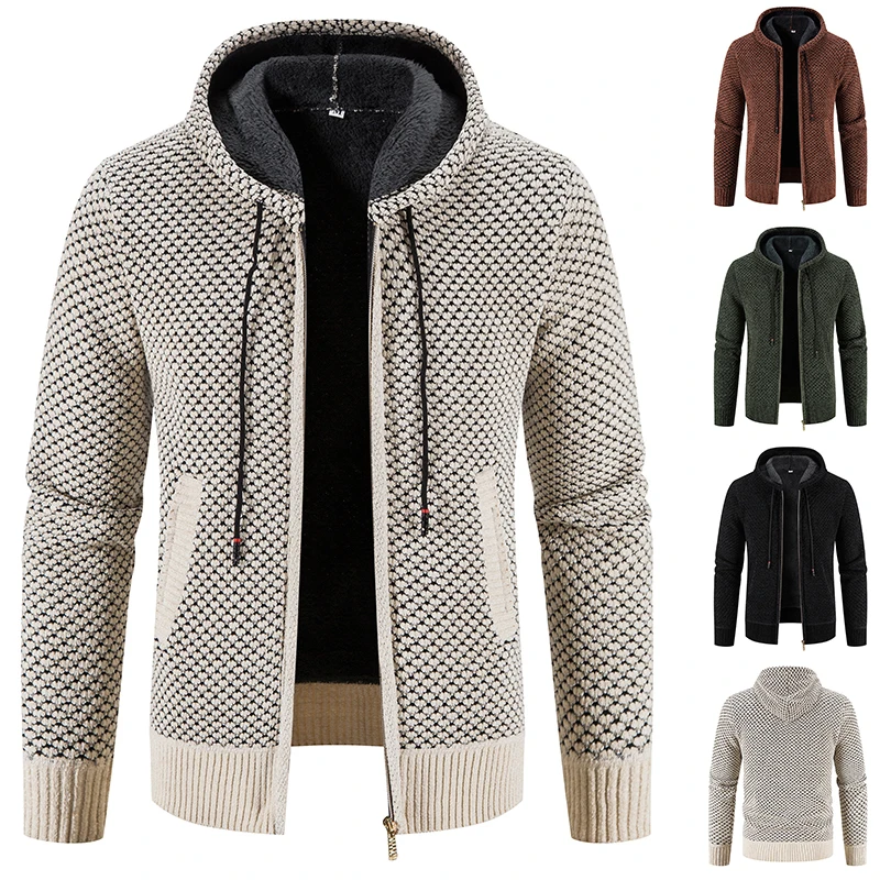 Флисовый кардиган, мужская зимняя куртка, мужской свитер, плотная одежда, новая Корейская ветровка Y2K, коричневые куртки, приталенное пальто с капюшоном