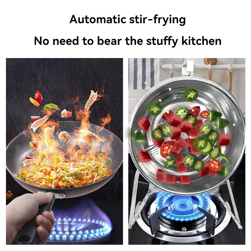 Stir fryer, home outdoor barbecue, stainless steel kitchen, large capacity automatic flipping and cooking machine