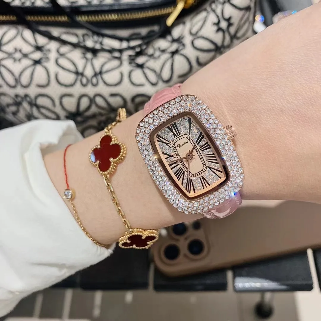 Vintage Square Watches for Women Sparkly Zircons Crystals Wrist watch Water Resistant Leather Strap Watches Roman Retro Relojes