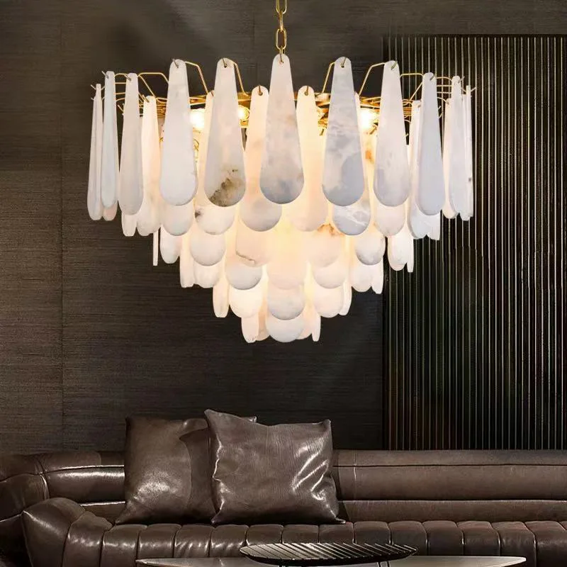 

Modern Spanish Imported Teardrop Marble Pendant Lamp Gold Three Color Adjustable Ceiling Light Living Room Dining