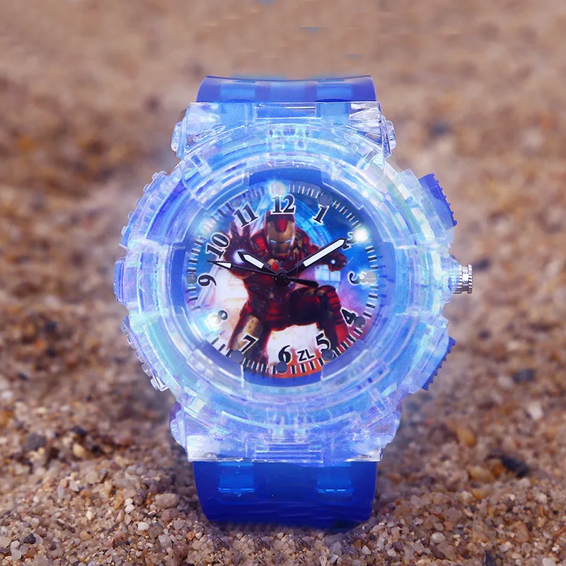 Marvel Iron Man Watch Anime Peripheral Led Luminous Electronic Watch Male And Female Children'S Toy Pointer Watch