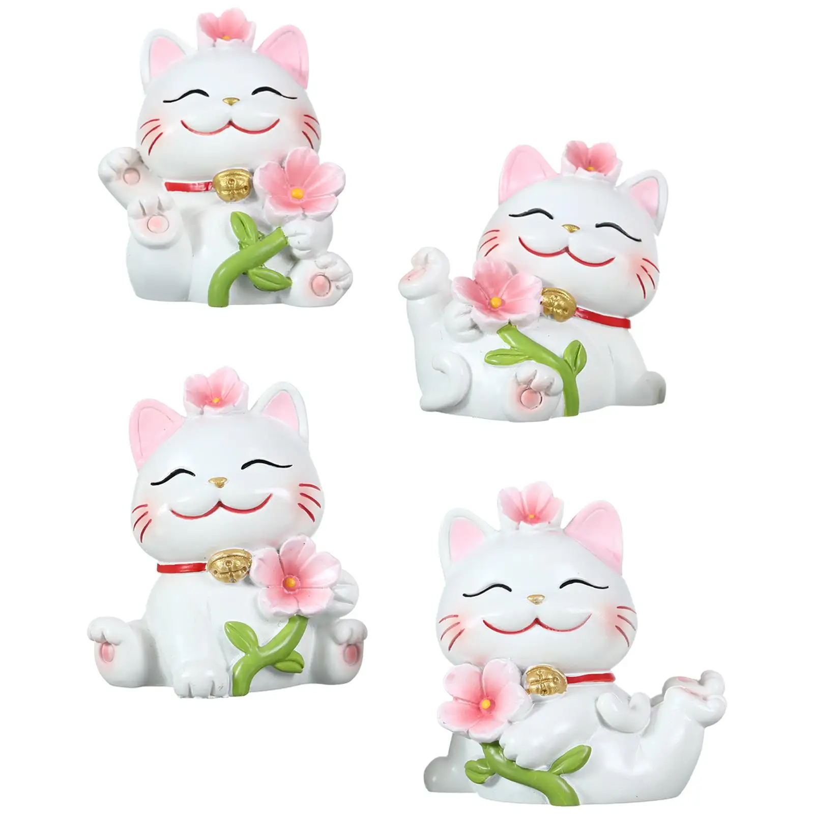 2-6pack Lucky Cat Statue Cherry Blossom Cat Statue for Cabinet Living Room