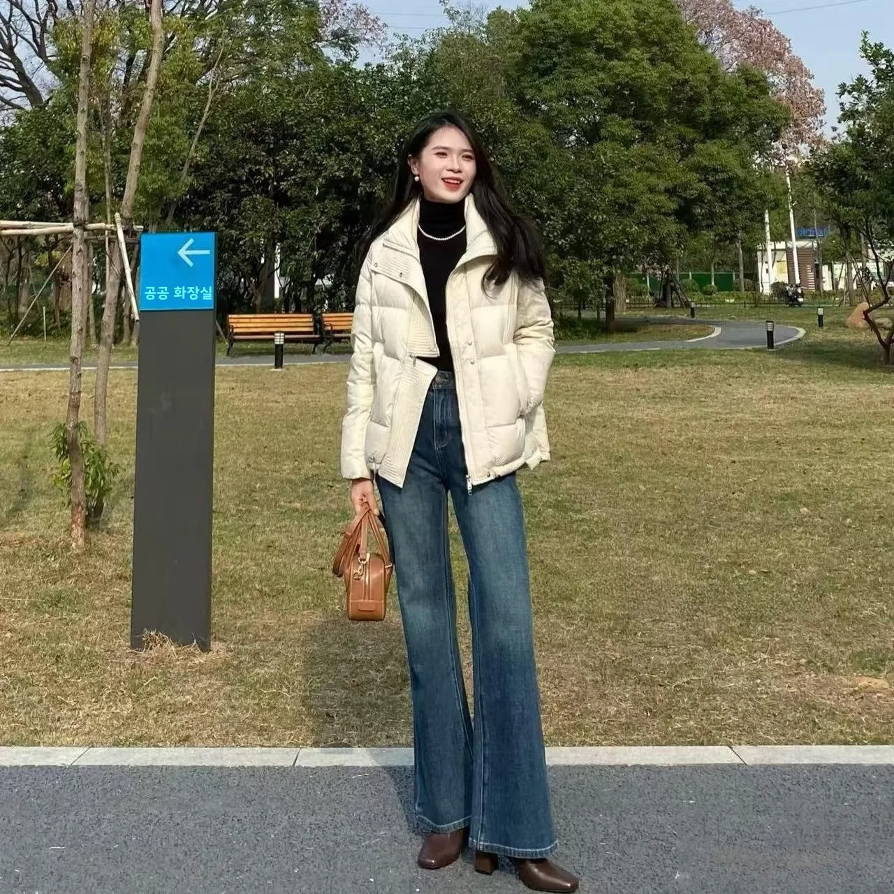 슬림핏 출퇴근용 하이웨이스트 스트레치 마이크로 플레어 진 YKK 지퍼 360 °   4면 스트레치 여성용 겨울 데님