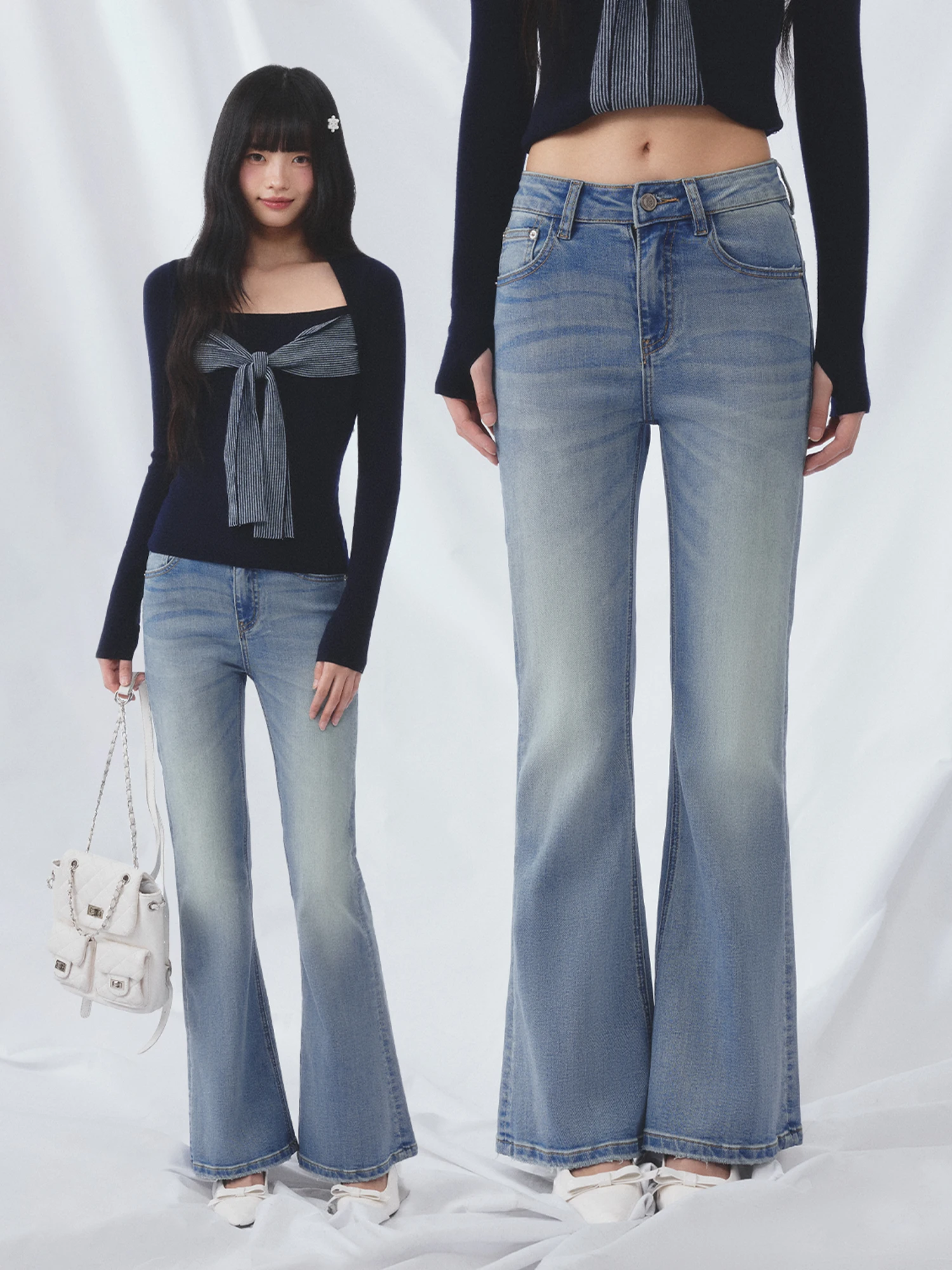 

Wedhub Chic Heart aped Rhinestone Flared Jeans High Waist Cotton Women's Denim Pants Korean Sle Winter Spring Ladies