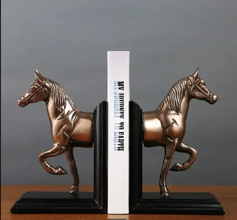 Metal Horse Ornaments Copper Bookend Office Desktop Bookshelf Decoration Accessories Furnishing Decor Crafts Statue Sculpture