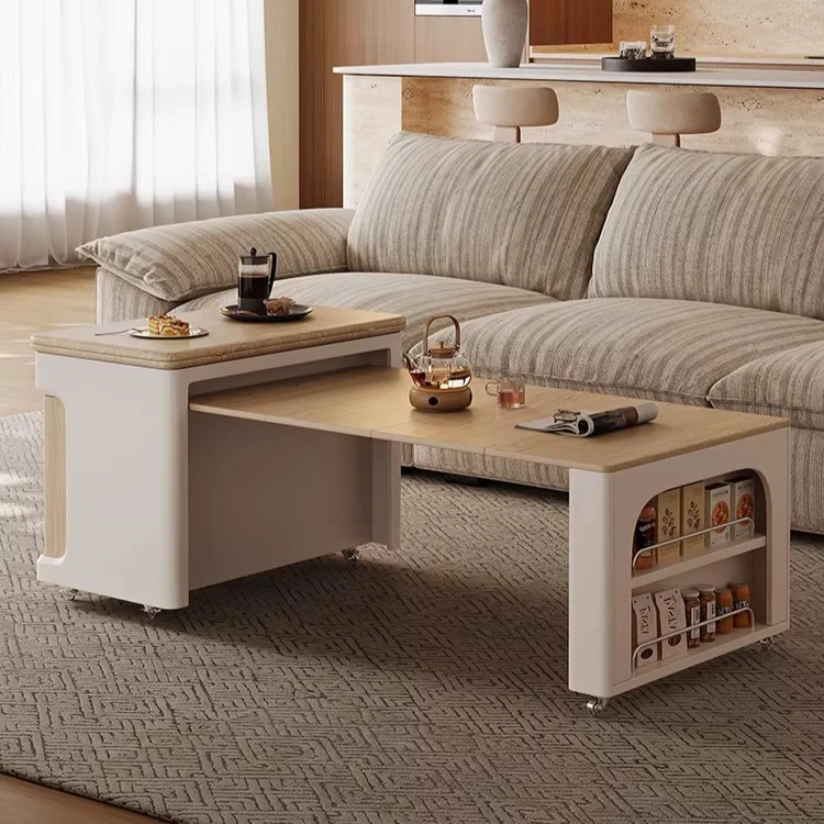 Log wind movable coffee table lifting folding household small apartment sofa side cabinet modern simple cart tea table