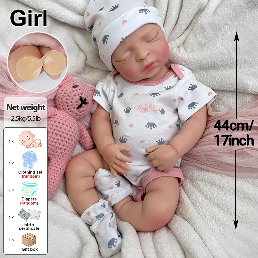 17인치 실물 크기 리본 베이비 인형 소녀 사실적인 소프트 실리콘 신생아 인형 리본 조산아 인형 애호가를 위한 완벽한 선물 아트 장난감