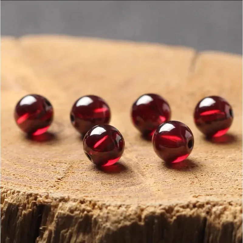 Wine Red Garnet Scattered Beads round Beads Handmade DIY Accessories Beads Women\'s Single Bracelet Natural Crystal Bracelet Genu