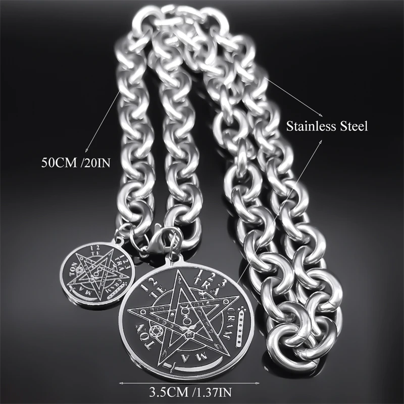 Witchcraft Tetragrammaton Pentagram Jewish Hebrew Necklace Stainless Steel Silver Color Hip Hop Punk Pentacle Necklaces Jewelry