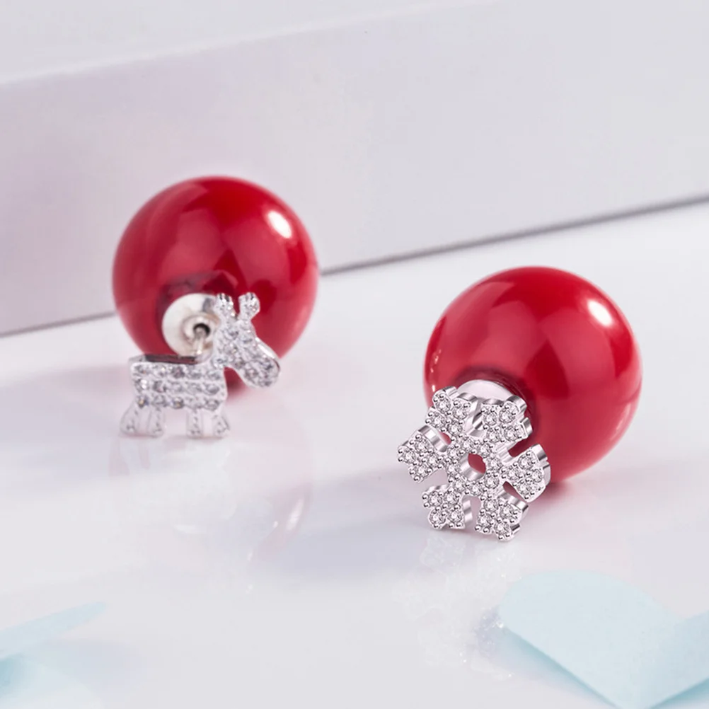 

1Pair Christmas Antlers Deer Earrings Snowflake Pearls Double-Sided Design Durable Jewelry Gift for Women Christmas Ear Rings