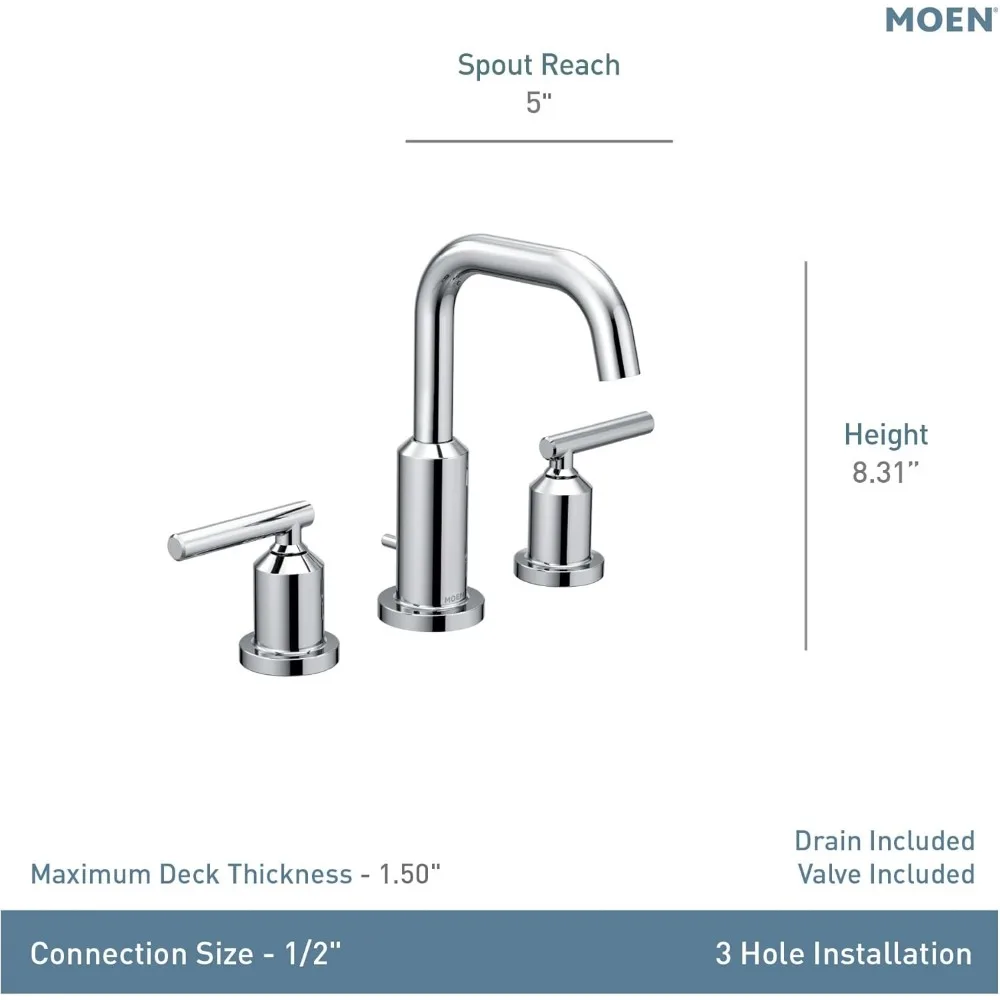 Moen Gibson Chrome High-Arc Widespread Bathroom Sink Faucet dengan Pemasangan 3 Lubang dan Katup Termasuk, TV6142