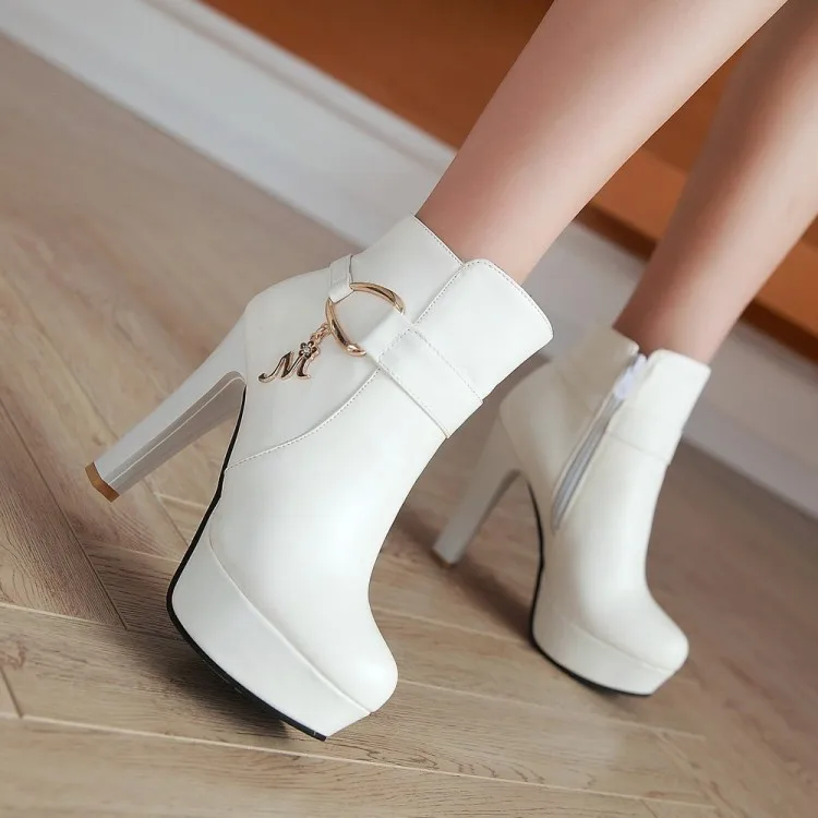 New SexyShort Boots Women Shoes Autumn Winter Women\'s Ankle Boot Platform Sweet Black White Heeled Boots Party Shoes Large size