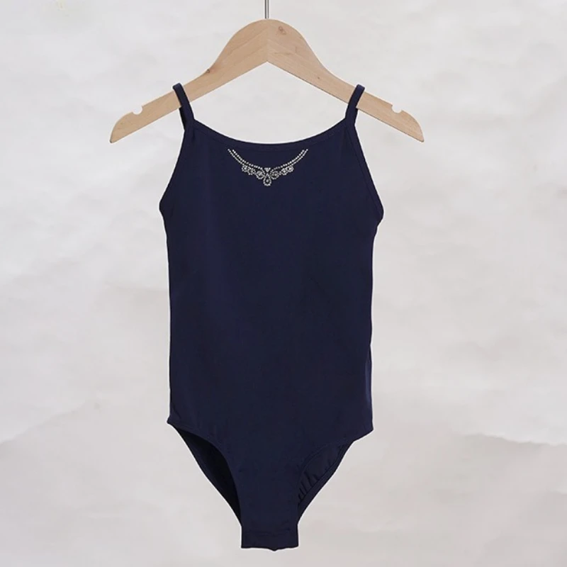 

Girl Ballet Dance Leotard Suspenders Training Bodysuit Children Rhinestone Dancewear V-shaped-Backless Ballet Dance Wear for Kid