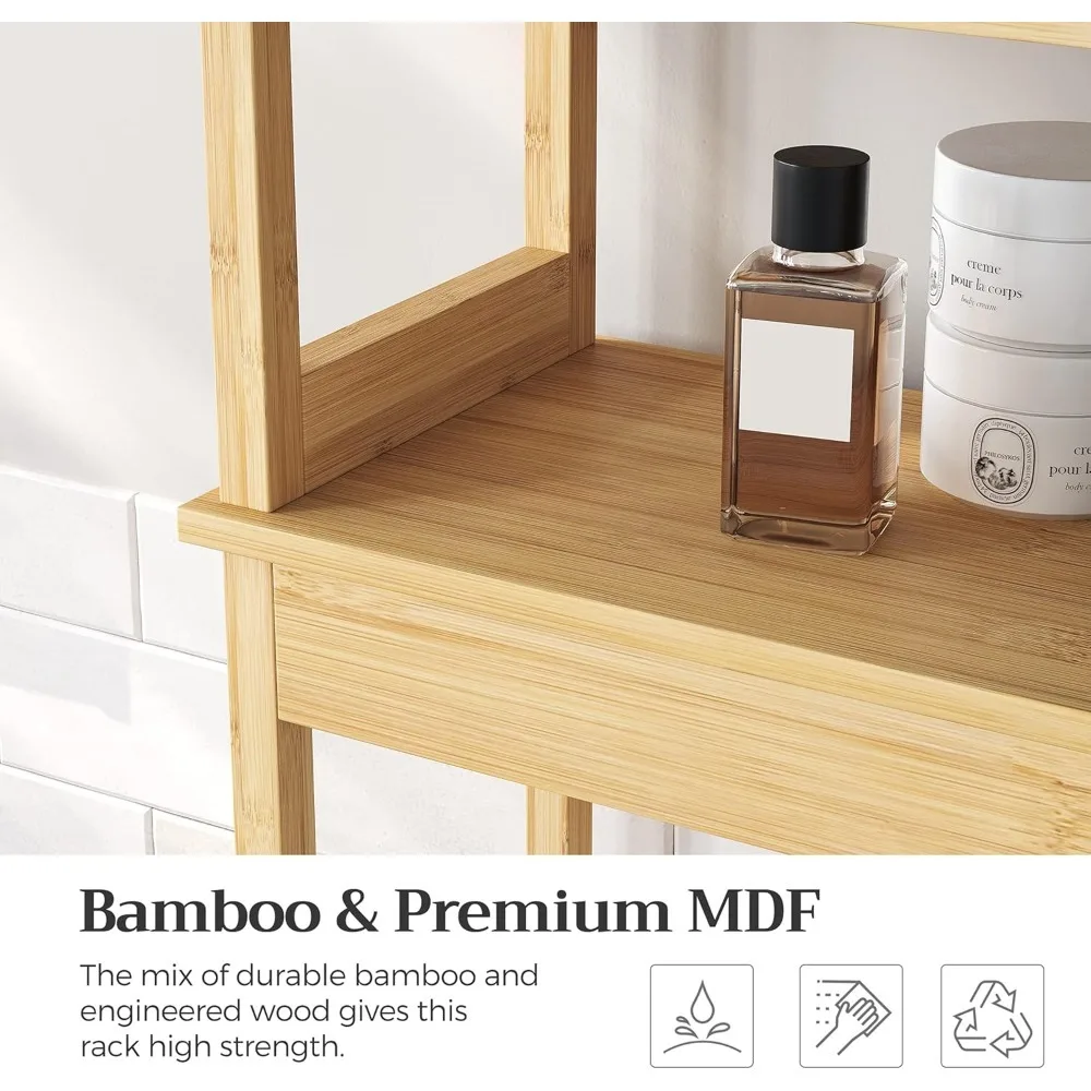 تمت ترقيتها بالكامل - خزانة تخزين فوق المرحاض، وخزانة حمام مع رف داخلي قابل للتعديل وقضيب تثبيت سفلي،