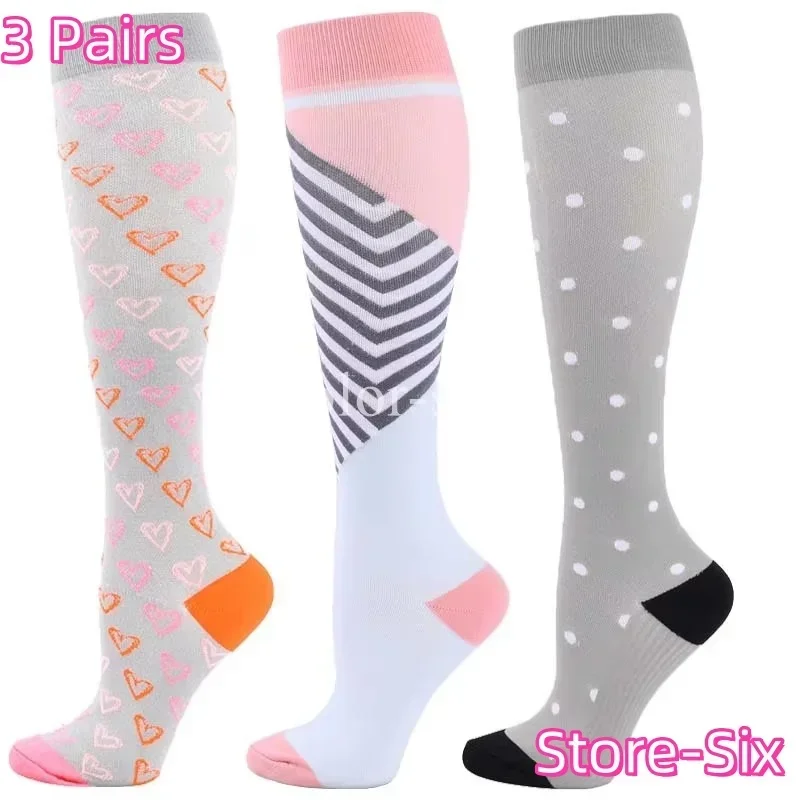 

3 Pairs Women Men Compression Socks Knee Stocking Edema Diabetes Varicose Veins Nurse Compression Socks Running Sport Sock