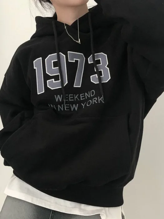 Chic Oversized Hoodie Women's Long Sve Fce Lined Printed Letter Casual Sweatirt Autumn Winter Street Sle Commute image 4