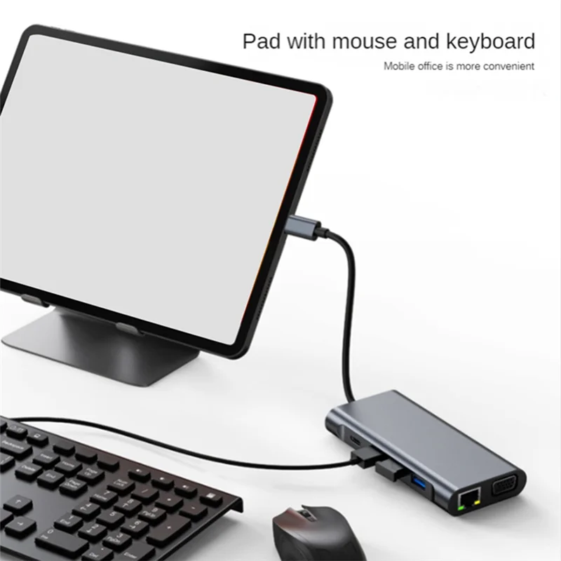 11 en 1 tipo C Dock USB Hub 3,0 divisor adaptador multipuerto 4K Compatible con RJ45 SD/TF VGA PD Audio Jack puerto Ethernet