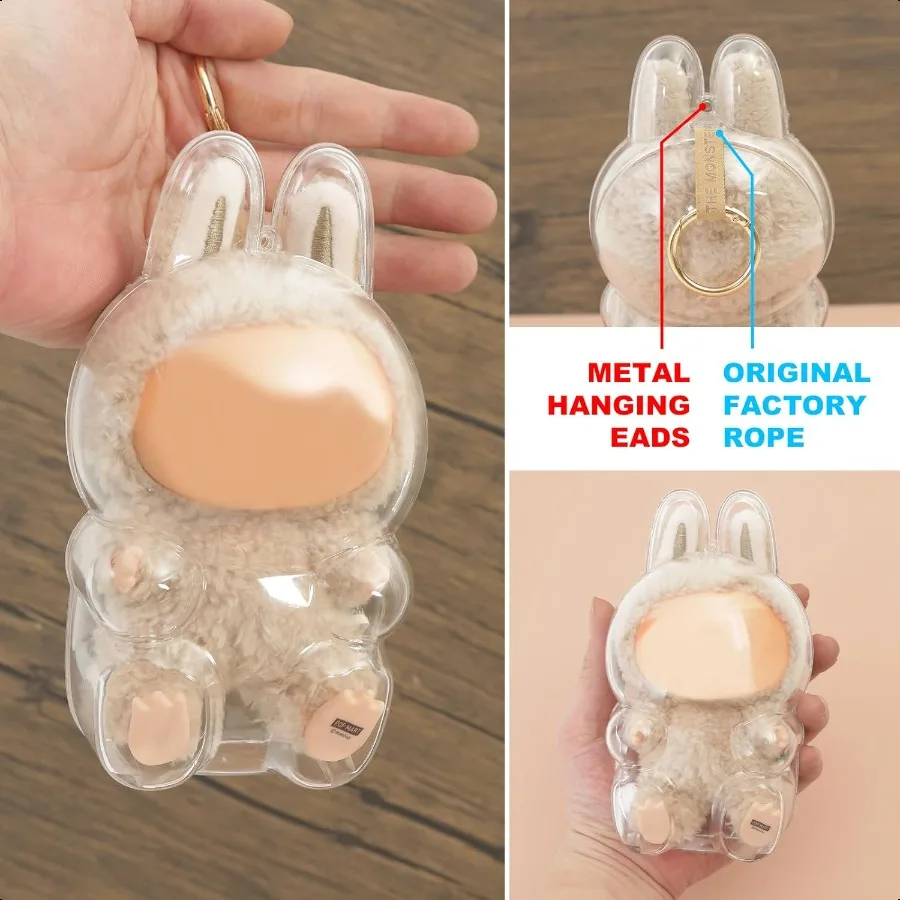 Protective Case for LABUBU Clear Figure Display Bag with Keychain Plastic Protective Cover Storage Transparent PVC Bag Hanging