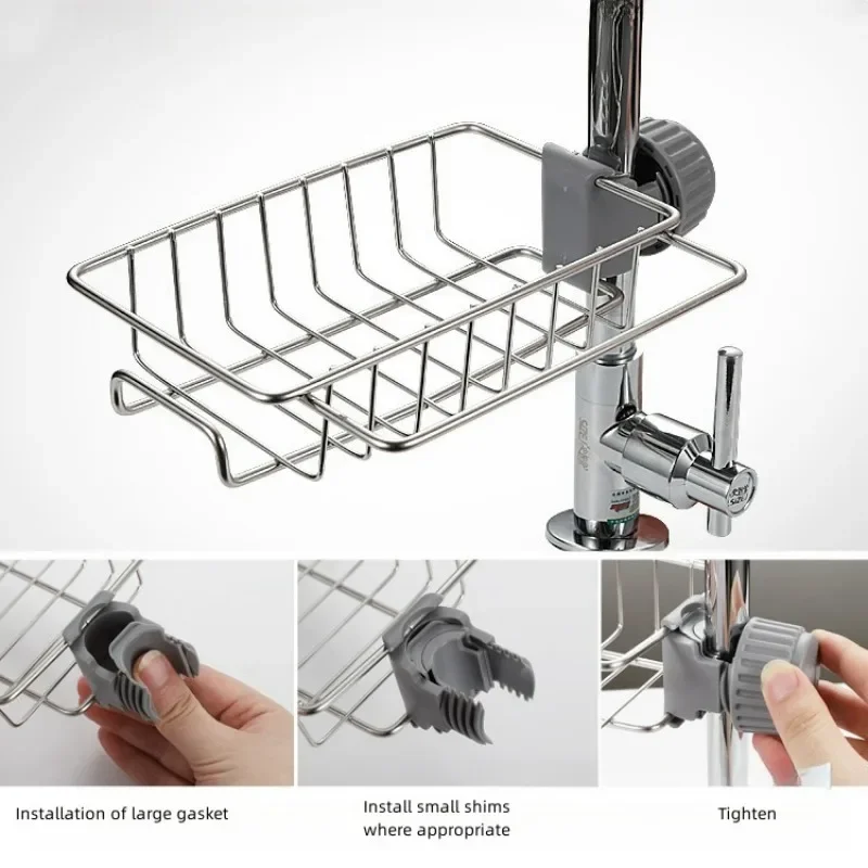 Stainless Steel Faucet Rack Kitchen Sink Sponge Holder Bathroom Soap Drainer Shelf Multi-Scene Tap Storage Organizer Accessories