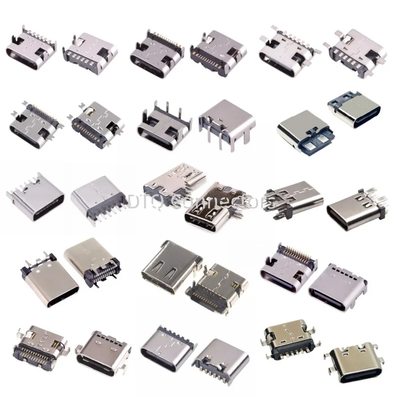 Type C USB 3.1 2 6 14 16 24 Pin Connector Type-C Socket SMD DIP Female Jack For PCB High Current Charging Port Transfer Data