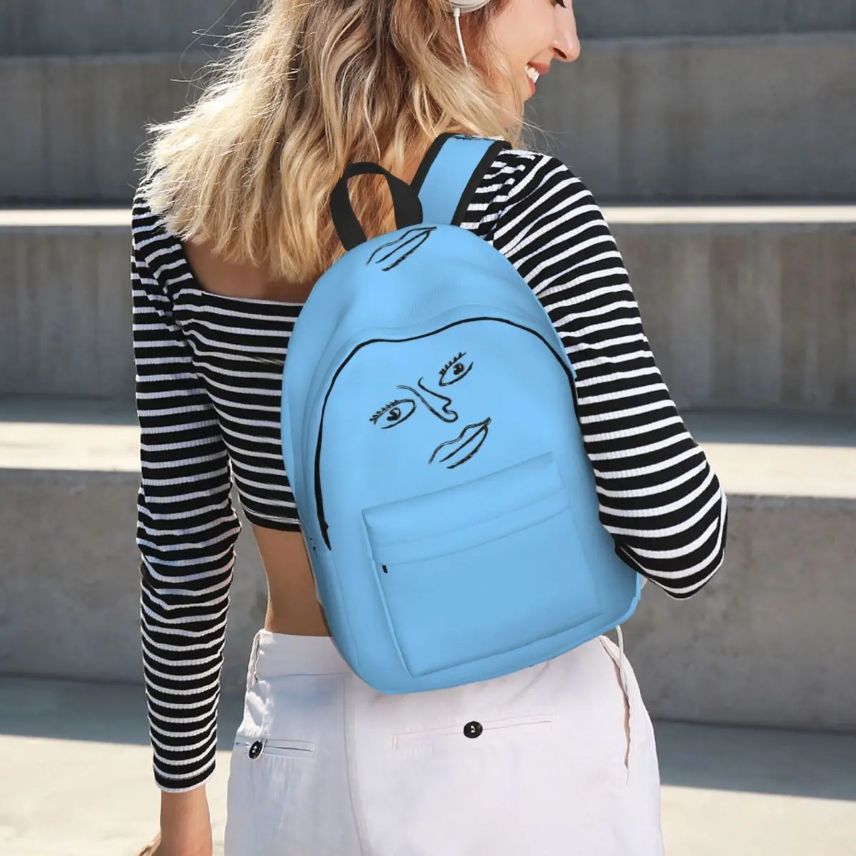 Line Art Face Student Backpack School Bag Hiking Travel Daypack for Boys Girls Fashion Bookbag Shoulder Bags