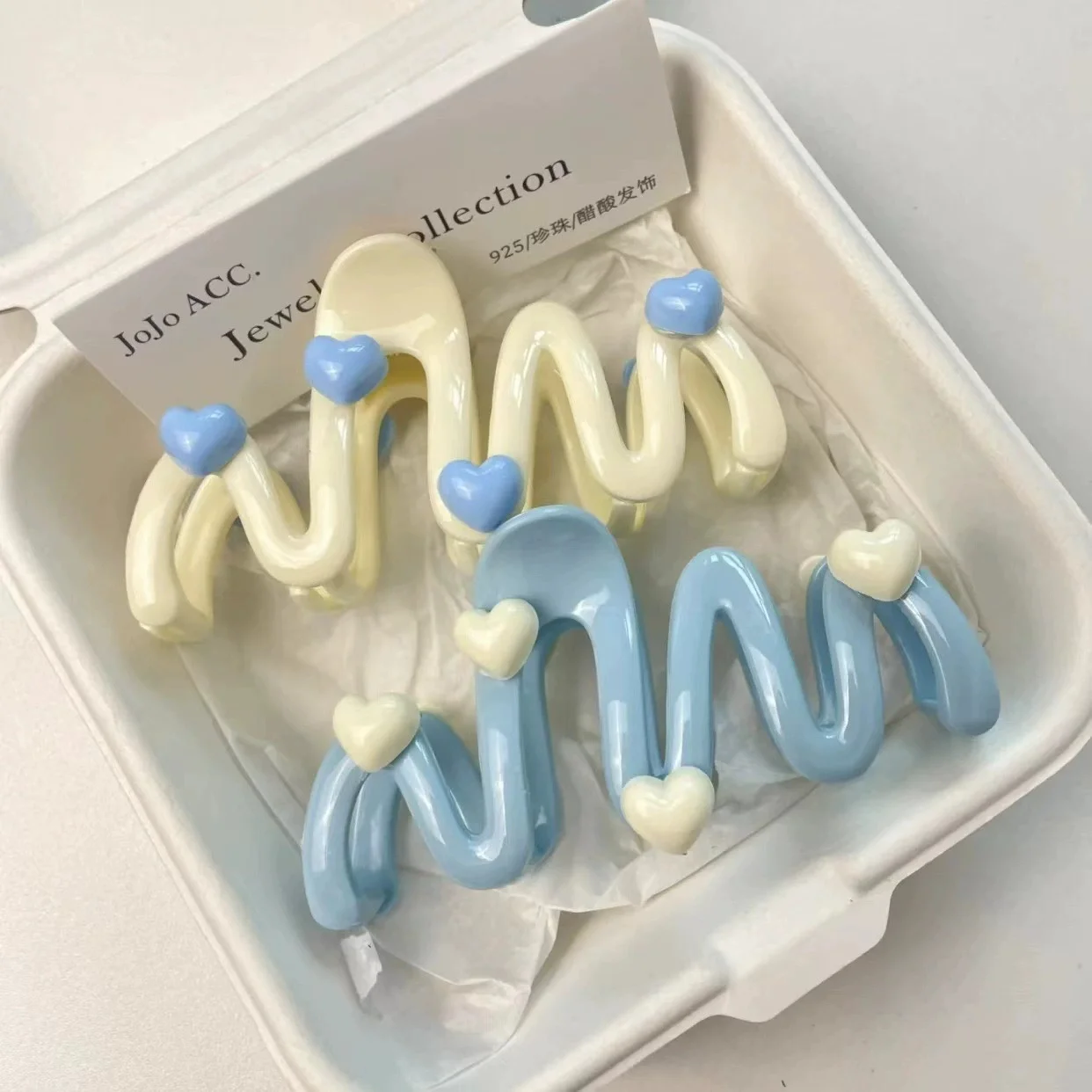 Blaue herzförmige Haarklammer, cremefarbene Clips für Frauen, süße, niedliche, unregelmäßige Hai-Clips, große Pferdeschwanz-Clips, Haarnadeln, 10,5 cm – Detail 4