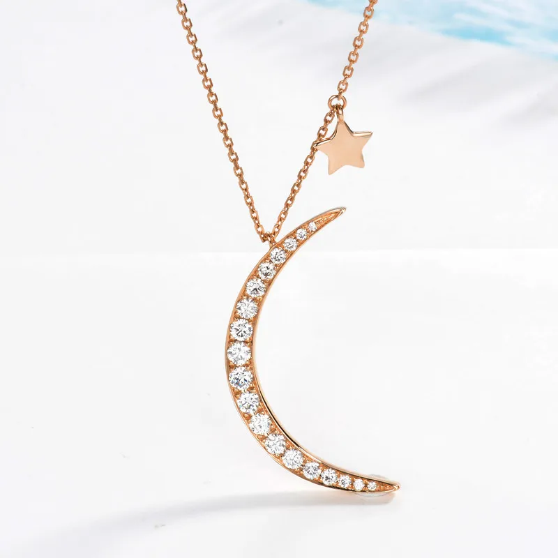 Charm Moon Star Pendant Lab Diamond 18k Rose Gold Party Wedding Pendants Necklace for Women Bridal Choker Jewelry