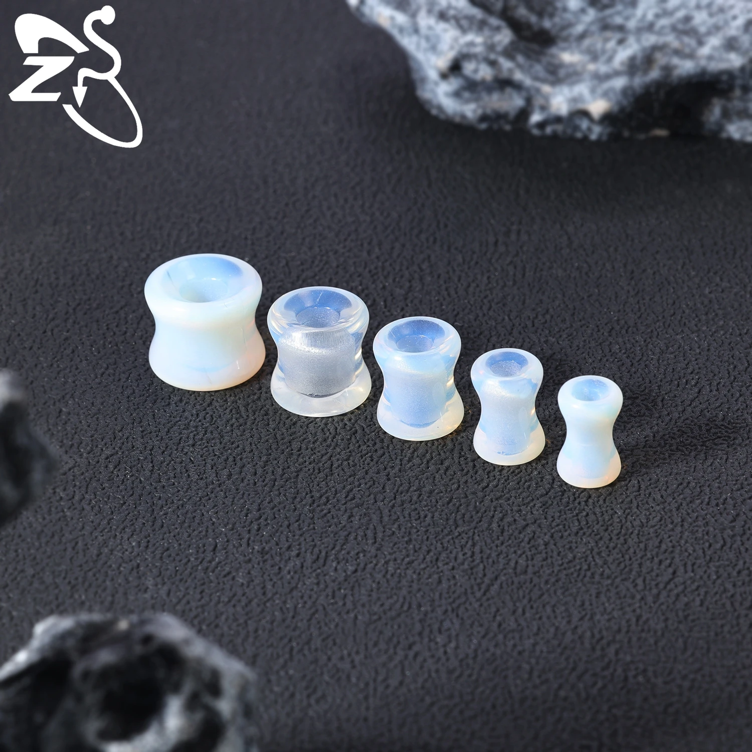 ZS 1 Pair Opal Stone Ear Plug And Tunnel Double Flared Large Gauges 5/6/8/10/12MM Hollow Ear Stretcher Expander Piercing Jewelry