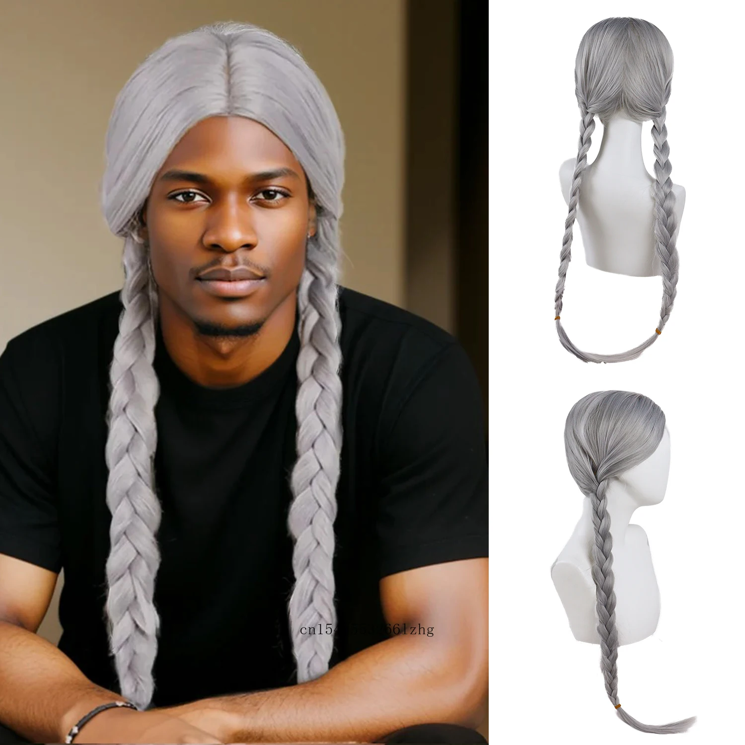 

Серый плетеный парик для мужчин и женщин Серебристо-серый парик в стиле хиппи 60-х годов с 2 длинными косами Парики унисекс Косплей Хэллоуин Костюм Вечеринка