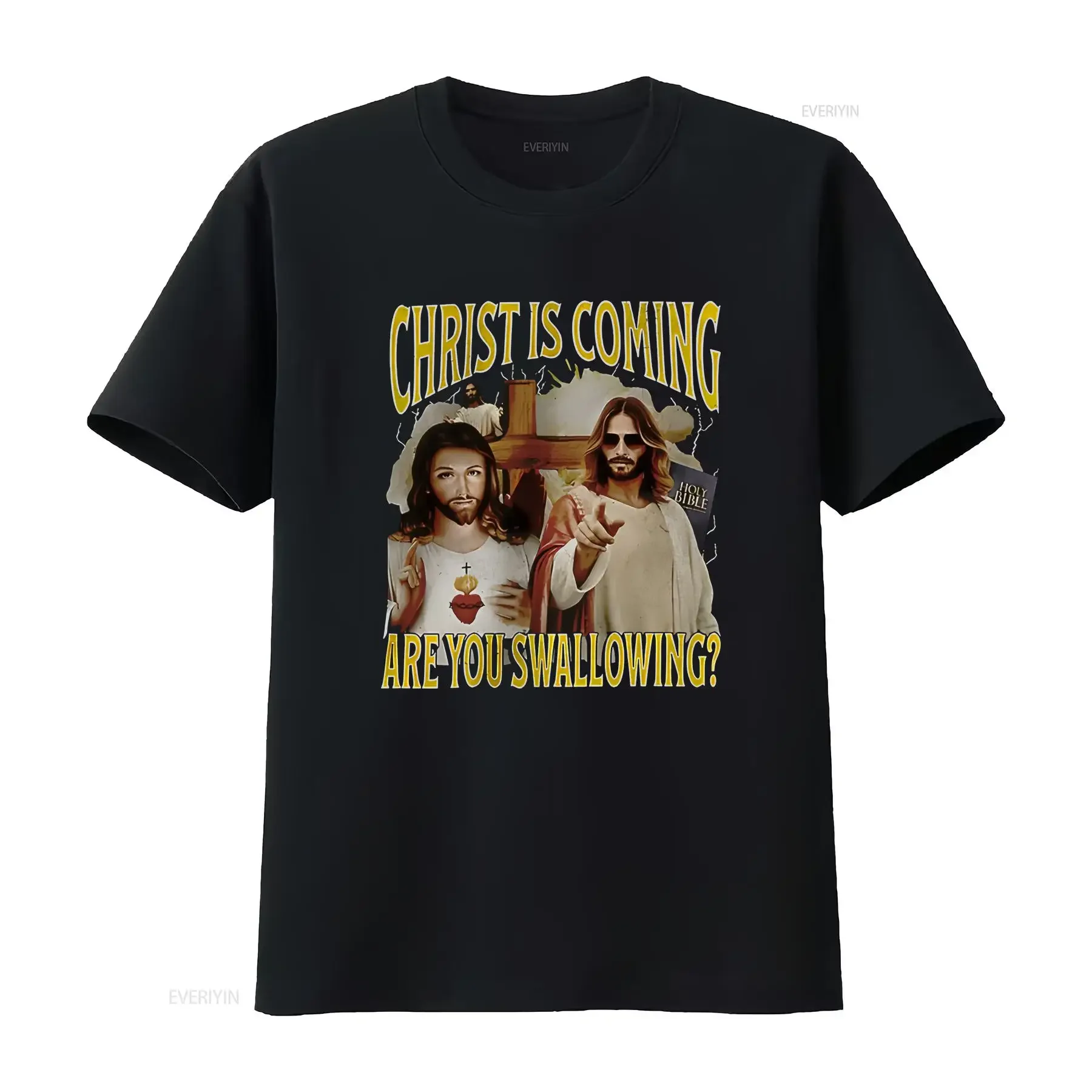 Christ Is Coming Are You Swallowing Funny Offensive Jesus Retro Active T Shirt vintage Washed Comfortable fashion Casual
