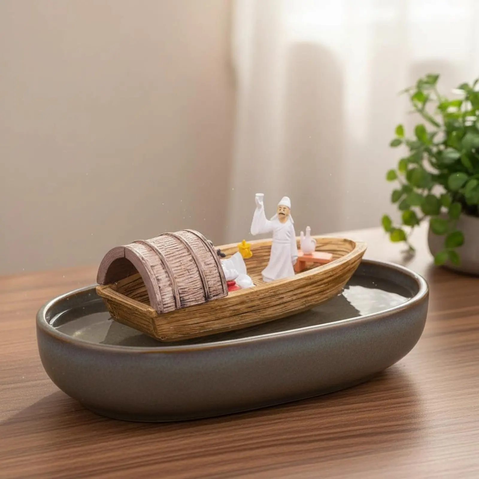 Aquatic Aquatic Habitat Landscape Boat Traditional Chinese Style Buoyant Boat Decoration Aquatic Habitat Accessory for Garden