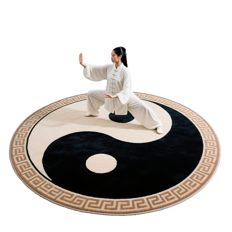 Premium Professional Chinese Tai Chi Round Practice Mat Featuring Bagua Symbol Lace Trim for Yoga Martial Arts Meditation